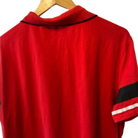 CALVIN KLEIN Red Stripe Zip Collar Collared Polo Short Sleeve Shirt L - Picture 2 of 8